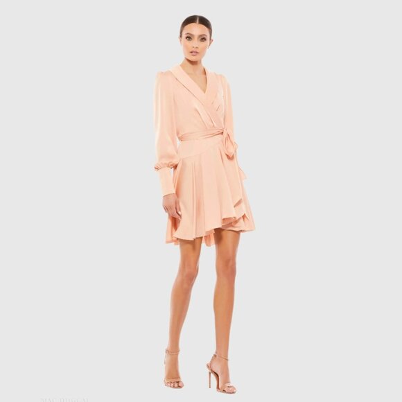 NWT Mac Duggal Short Wrap Dress Salmon 2 #A0562 - Picture 1 of 8